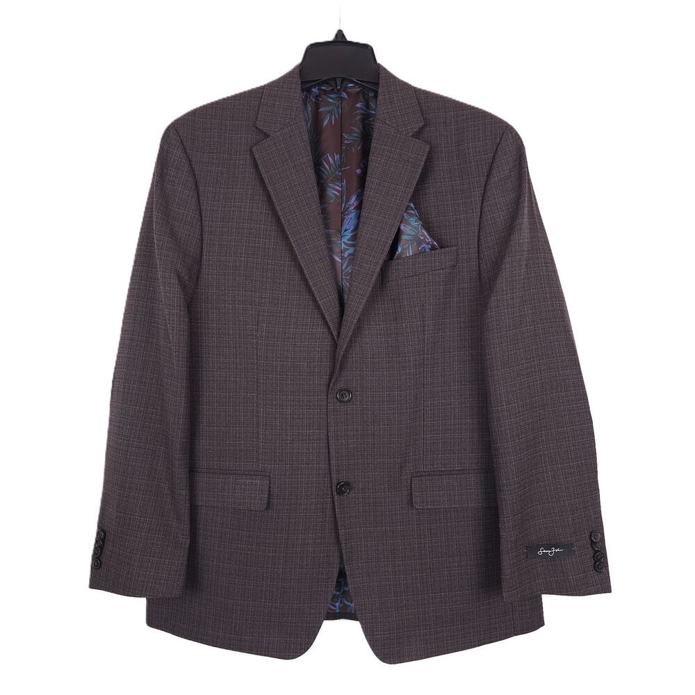Sean John Mens Classic Fit Suit Jacket Blazer 40R Brown Blue Plaid Stretch NWT